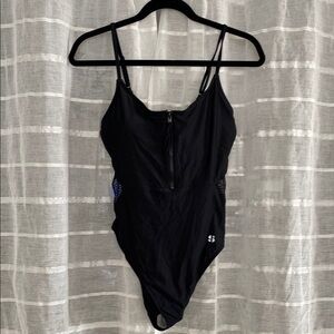 Sports Illustrated Black One-Piece Swimsuit with Zipper & Mesh Cut Outs Size L